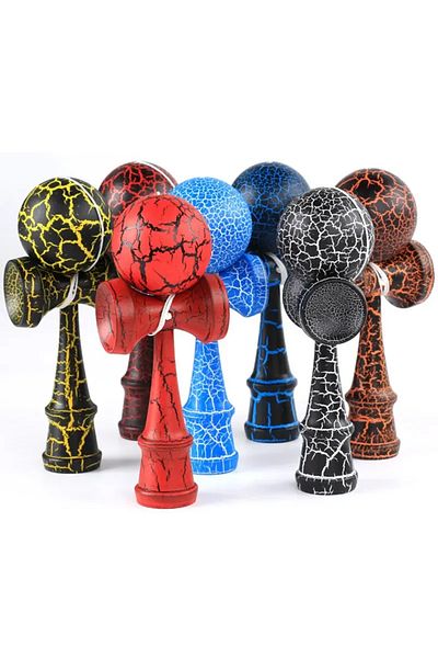 Eom Wooden Kendama, Colorful Pattern with Cracked Effect, 18 cm, Skill Game for Children and Adults