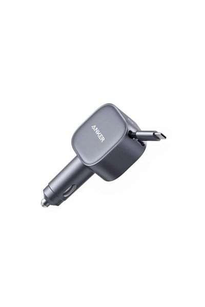 Anker 75W USB-C Car Charger with Built-in Retractable USB-C Cable - Black