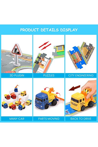 Yelajoy Car Toys for Kids,STEM Engineering Construction Car Toy Set,with City Road Game Map Vehicles Toys