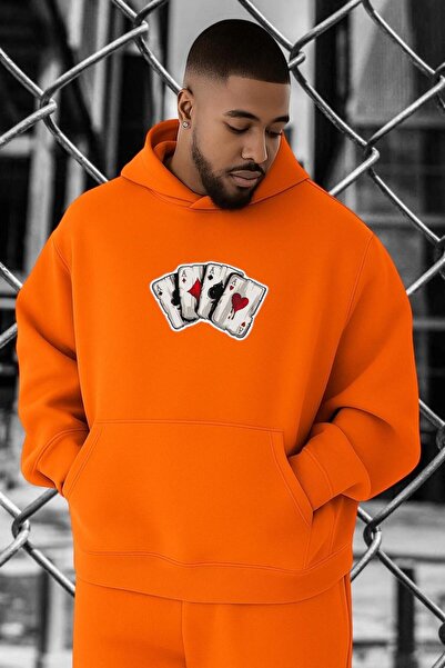 BENROMA 3 Thread Combed Cotton Poker Card Printed Oversized Sweatshirt