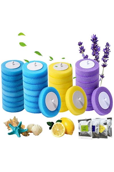 OmniDC Set 24 Rezerva Bureti Perie Toaleta, pentru Perie WC cu 3 Difuzere Aroma, Lamaie, Lavanda, Iasomie