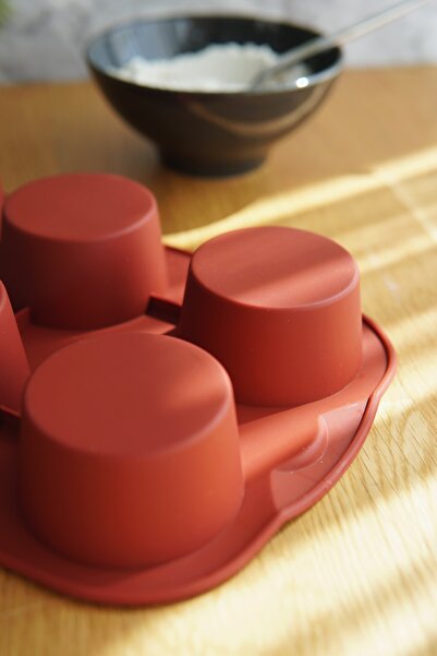 EVLE 6-Piece Silicone Muffin Mold, Platinum Silicone, Brick Color