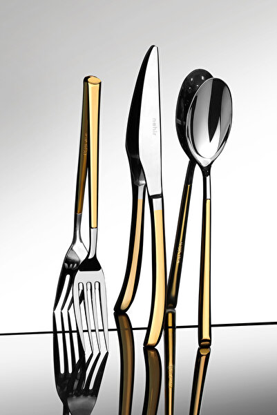 Nehir Elegance Gold Plain 12-Person 84-Piece Boxed Cutlery Set