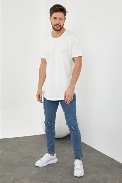 Tarz Cool Ανδρικό φαρδύ μπλουζάκι σε εκρού χρώμα με λυμένο γιακά