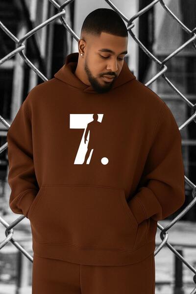 BENROMA Hanorac de marime mare cu imprimeu CR7 din bumbac pieptănat cu 3 fire