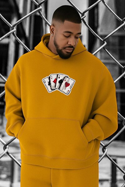 BENROMA Hanorac de mărime mare cu imprimare de cărți de poker