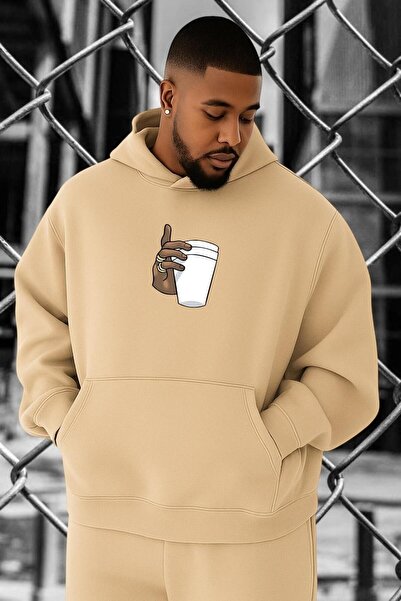 BENROMA Hanorac marime mare, cu 3 fire, din bumbac pieptănat, cu imprimeu maro