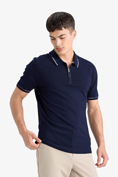 DeFacto Стандартна фіт-модель трикотажна футболка з коротким рукавом і застібкою-блискавкою D6199AX24HS