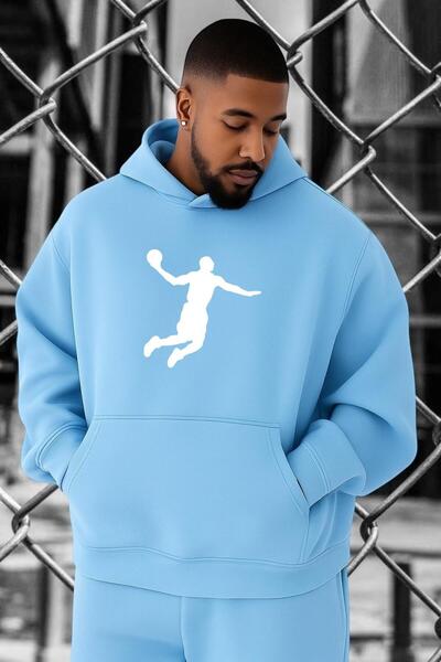 BENROMA سترة رياضية كبيرة الحجم مطبوعة بتصميم كرة السلة مصنوعة من القطن الممش...