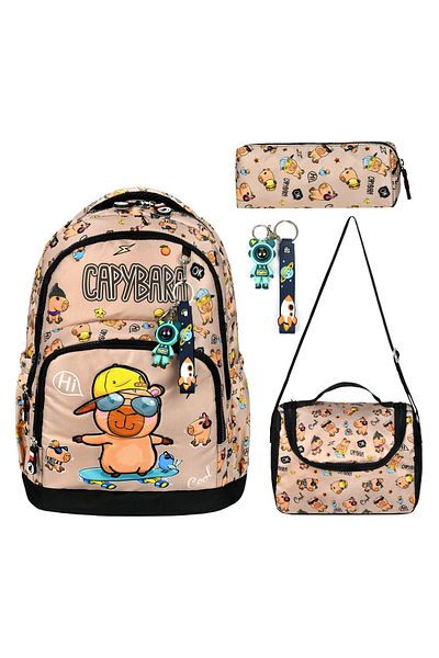TONTİŞLER BEBEK VE ÇOCUK GİYİM Kapibara School Bag Set with Large Lunch Box 1.2.3.4.5. Grade Quality Product.