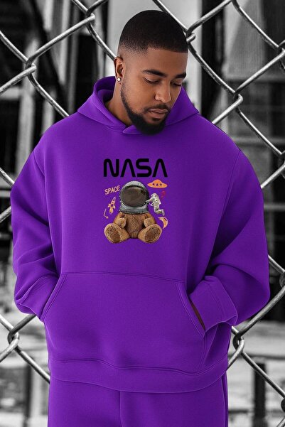 BENROMA سويت شيرت كبير الحجم مطبوع عليه شعار وكالة الفضاء ناسا