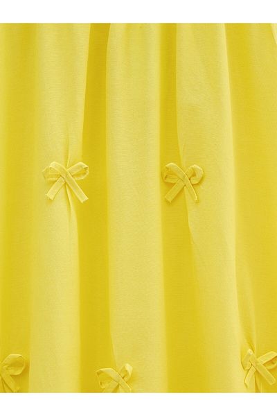 Modamorfo Poplin Skirt with Elastic Waist and Bow Detail - Yellow