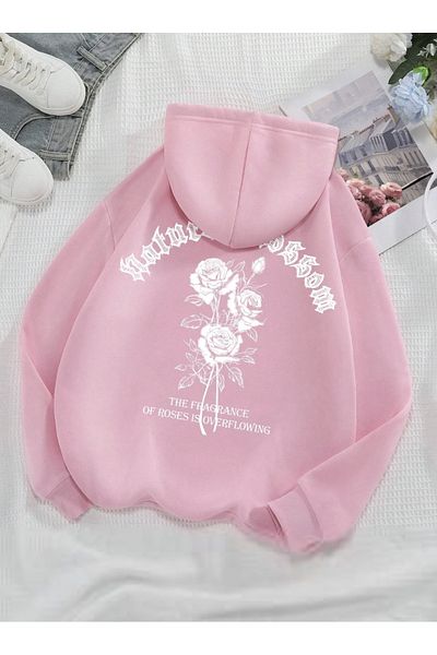 COHERENT Unisex Men/Women Colorful Roses Custom Printed Cotton Oversize Hooded Sweatshirt