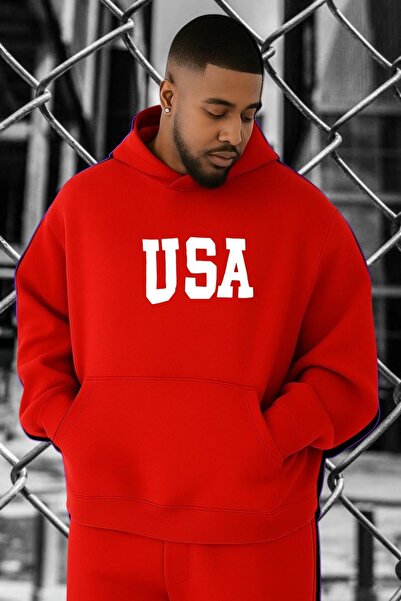 BENROMA Φούτερ μεγάλου μεγέθους με 3 νήματα χτενισμένο βαμβάκι με στάμπα ΗΠΑ