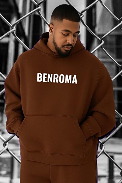 BENROMA سترة رياضية كبيرة الحجم مطبوعة من القطن الممشط بثلاث خيوط