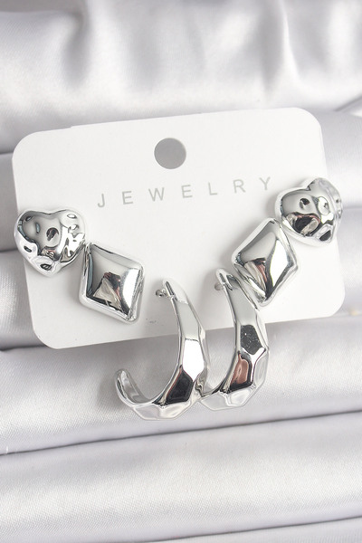 Skygo طقم أقراط نسائية من البلاستيك CCB على شكل قلب فضي اللون - TJ-BKP10019