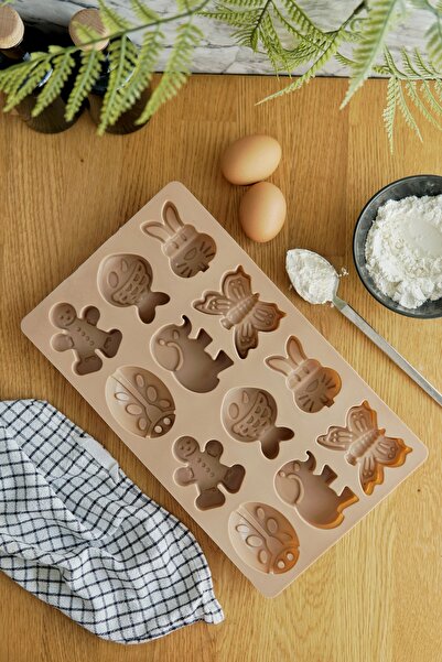 EVLE 12-Piece Cheerful Cookie Mold, Platinum Silicone, Light Brown