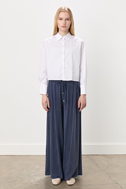 Nihan Premium Geniş Paça Cupra Pantolon Lacivert