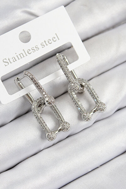 Skygo Brass Zircon Stone Tiffany Model Silver Color Women's Earrings - Tj-Bkp11096