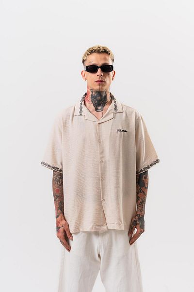 Respire Men's Ruthless Embroidered Oversize Shirt Beige