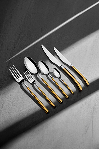 Nehir Elegance Altın Saten 12 Kişilik 84 Parça Deri Kutulu Çatal Kaşık Bıçak Takımı