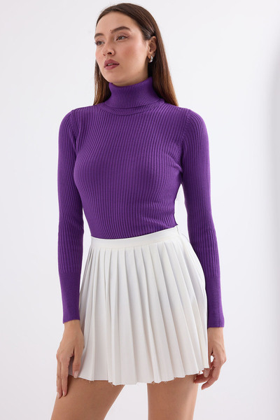Merterium Pulover de damă cu gât roscat violet 1221