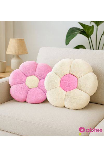 Cherry Bloom Cotton Pabtex Teddy Daisy Plush Pillow Set of 2 White and Coffee 35 X 35