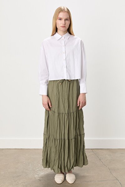 Nihan Beli Lastikli Çingene Modal Etek Haki