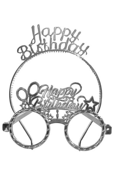 Patladı Gitti Happy Birthday Tac Glasses Set Silver Color Party Accessory