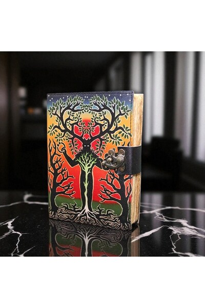 Kuzey Tacı Caiet din piele încuiat cu designul Arborelui vieții spirituale - Producție personalizată Vip