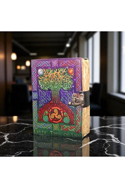 Kuzey Tacı Caiet din piele colorată, realizat manual, cu model Celtic Tree of...