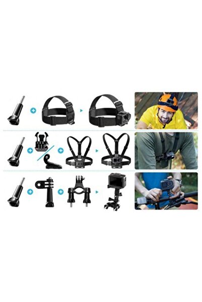AKASO Accesorii kit SYAC0048-BK, 60 în 1, suporturi, curele, monturi, mânere, trepied și geantă de transport
