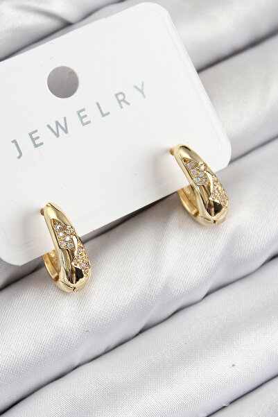 Skygo Brass Zircon Stone Patterned Model Gold Color Women's Earrings - Tj-Bkp11068