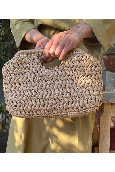 Zeynep Keskin Design Straw Braided Scholarship Hand and Shoulder Bag, Women's Shoulder Bag, Lined