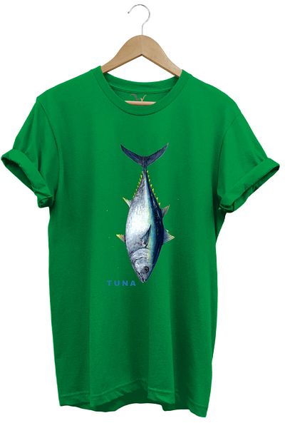 WİDİ Fishing Fishing Tuna Fish Design Printed 100% Cotton Regular Fit Unisex T-Shirt