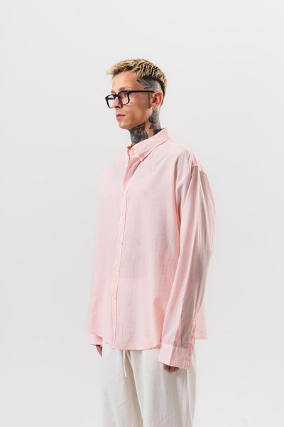 Respire Men's Long Sleeve Oversize Voile Shirt Pink