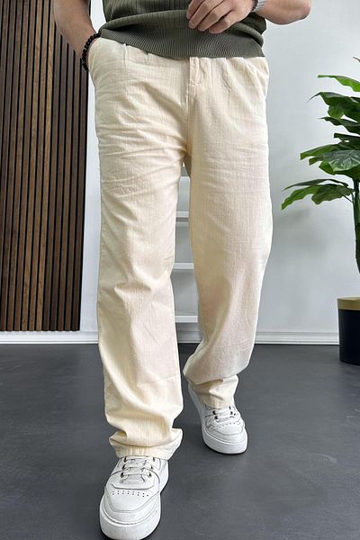 Edwox Men's Comfortable Fit Cotton Trousers Cream Edw408