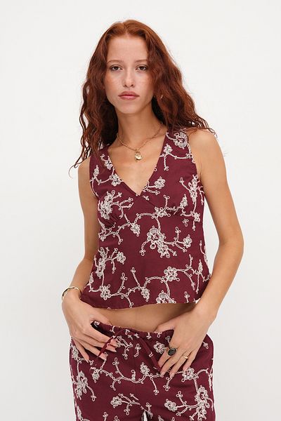 Addax Linen Blend Embroidered Blouse A17471