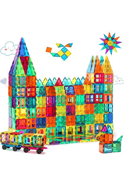 genernic ١٠٠ قطعة من البلاطات المغناطيسية مع سيارتين، ألعاب بناء مغناطيسية تع...