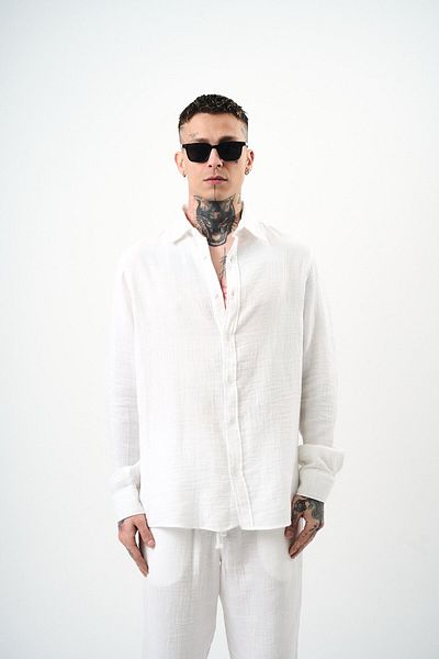 Respire Men's Long Sleeve Oversize Muslin Shirt White