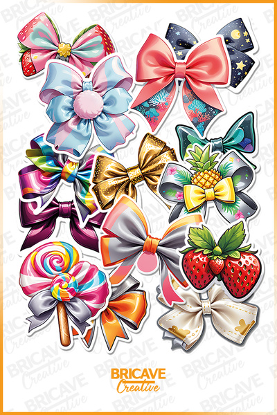 Bricave Renkli Fiyonk Kurdele PVC Sticker Seti 2 Sayfa Laptop Telefon Journal...