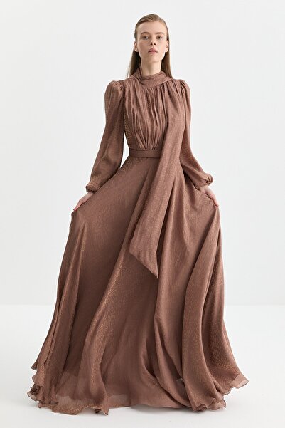 Nihan Yaka Detaylı Jakar Abiye Mocha