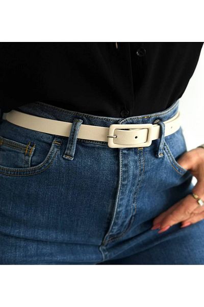 FioriModa Thin Women's Trouser Belt, Jacket Belt, Shirt Belt with Rectangular Plated Buckle