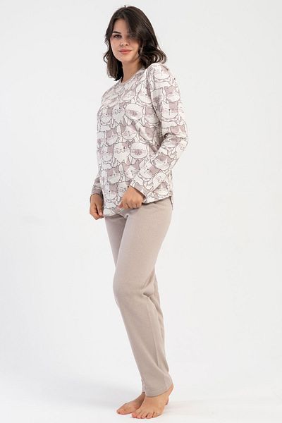 VİENETTA Cotton Women's Long Sleeve Pajamas Set, 504049