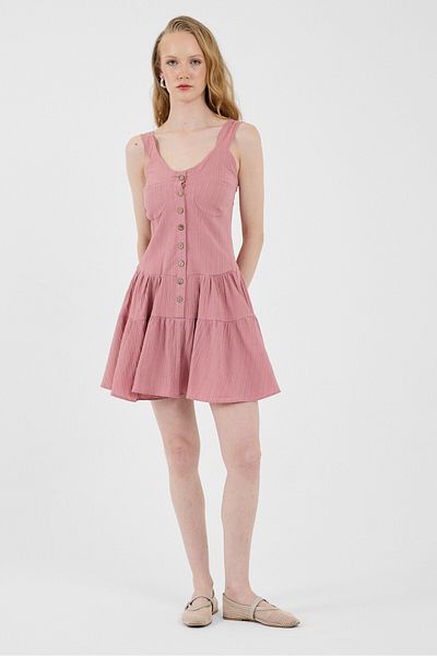 Rays Rose Button Strap Layered Skirt Mini Dress 8042A