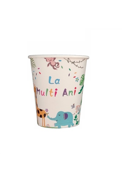 SDX Market Set of 8 cardboard party cups, animal type, 8.5 cm, 175 ml