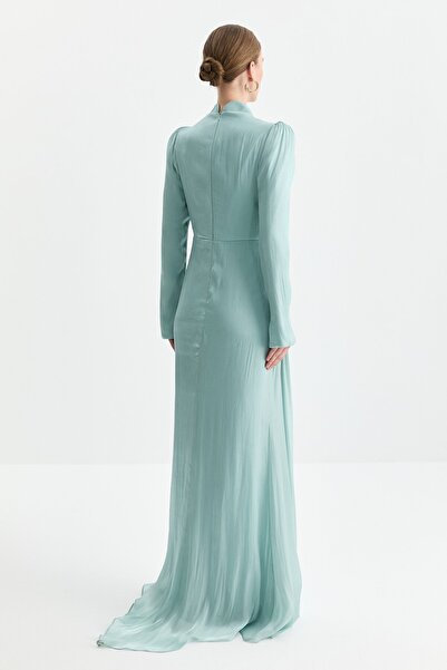 Nihan Taş Aksesuarlı Drapeli Abiye Mint