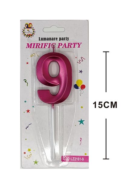 SDX Market Cake candle, number 9, Metallic pink, 15 cm