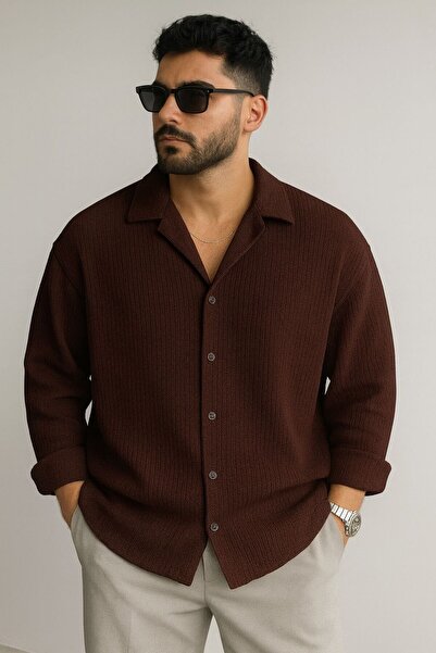 bb butik basic Erkek Ütü İstemeyen Oversize Bürümcük Gömlek D4588