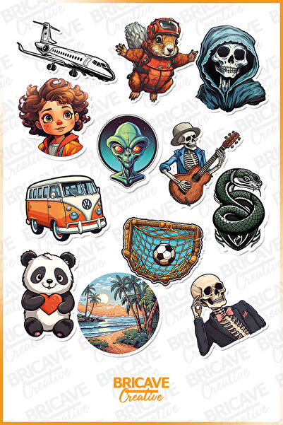 Bricave Skelet vanzemaljac panda PVC set naljepnica 2 lista za laptop telefon...